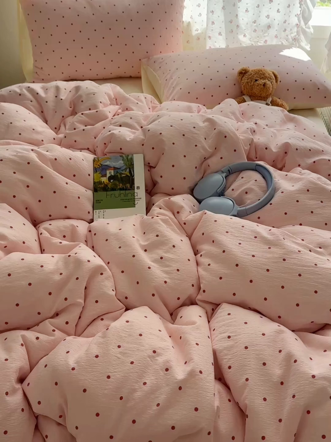 91家纺网 家纺一手货源 找家纺 顾里家纺 2025新款韩系波点云朵棉四件套 粉波点