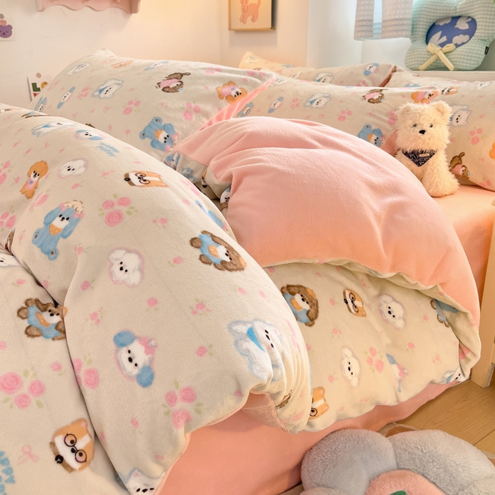 莱米家纺 2025新款小版牛奶绒印花四件套系列 汪汪乐园