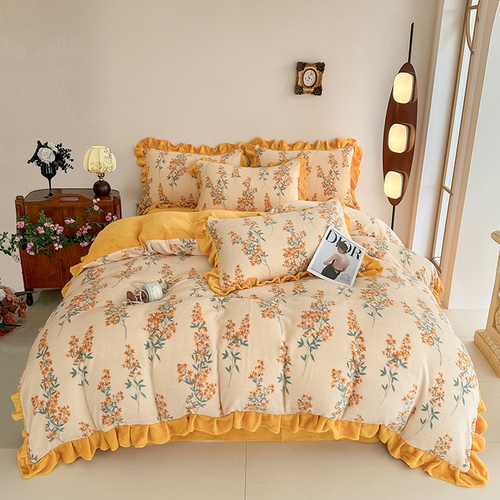 91家纺网 家纺一手货源 找家纺 亿品2025新款直播爆款韩版赫本风高克重牛奶绒四件套床裙款 8.5斤（有买家秀加v） 知秋