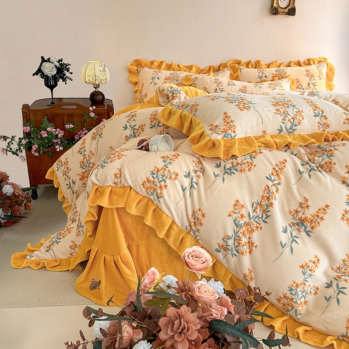 91家纺网 家纺一手货源 找家纺 亿品2025新款直播爆款韩版赫本风高克重牛奶绒四件套床裙款 8.5斤（有买家秀加v） 知秋