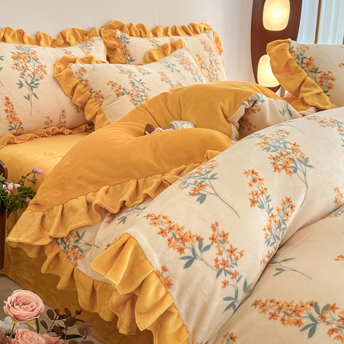 91家纺网 家纺一手货源 找家纺 亿品2025新款直播爆款韩版赫本风高克重牛奶绒四件套床裙款 8.5斤（有买家秀加v） 知秋