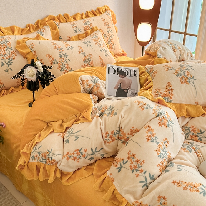 91家纺网 家纺一手货源 找家纺 亿品2025新款直播爆款韩版赫本风高克重牛奶绒四件套床裙款 8.5斤（有买家秀加v） 知秋