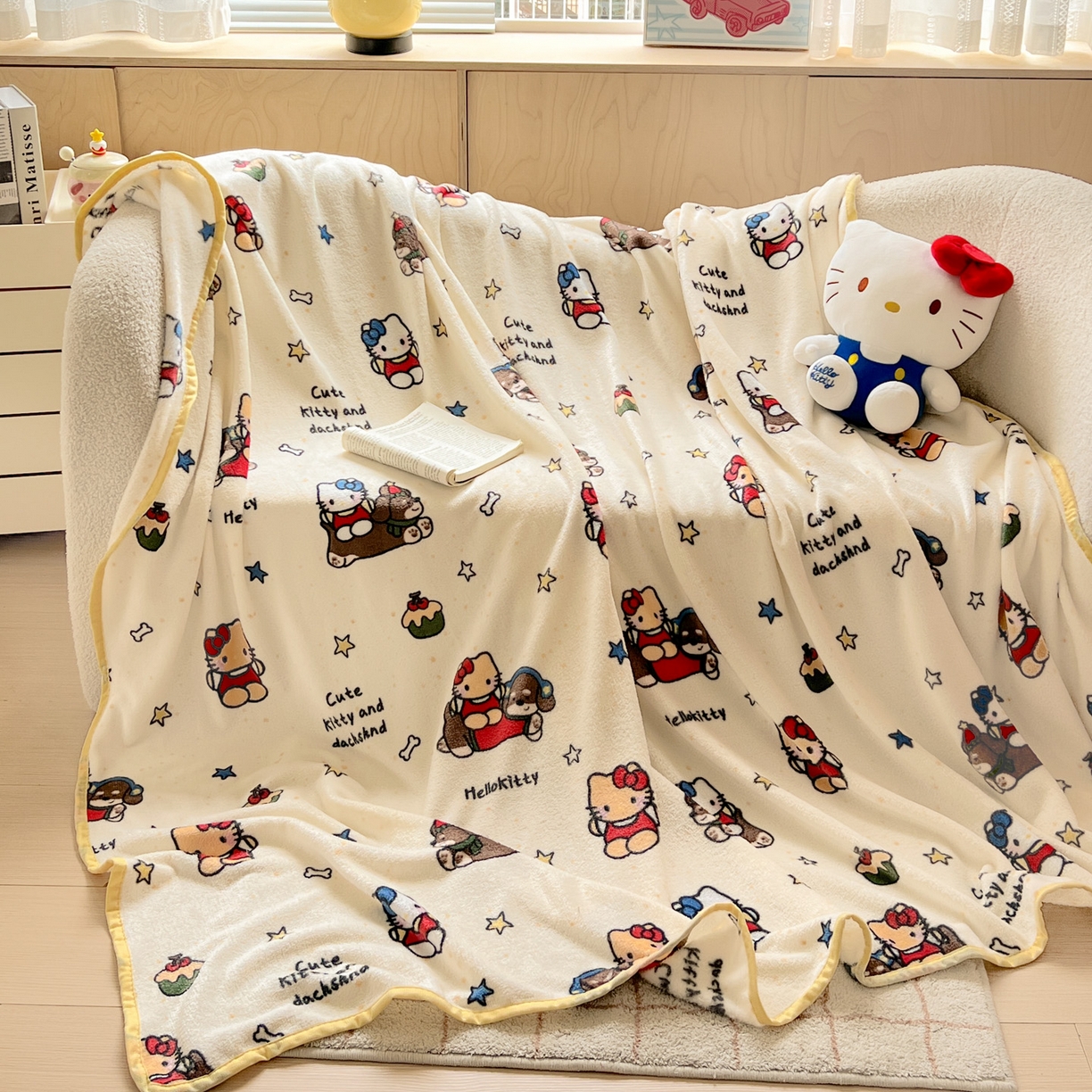 91家纺网 家纺一手货源 找家纺 富米莱（原臻工厂） 2025新款正版授权三丽鸥高克重卡通牛奶绒毛毯多功能毯子盖毯一搭配亮色包边 黑皮K t