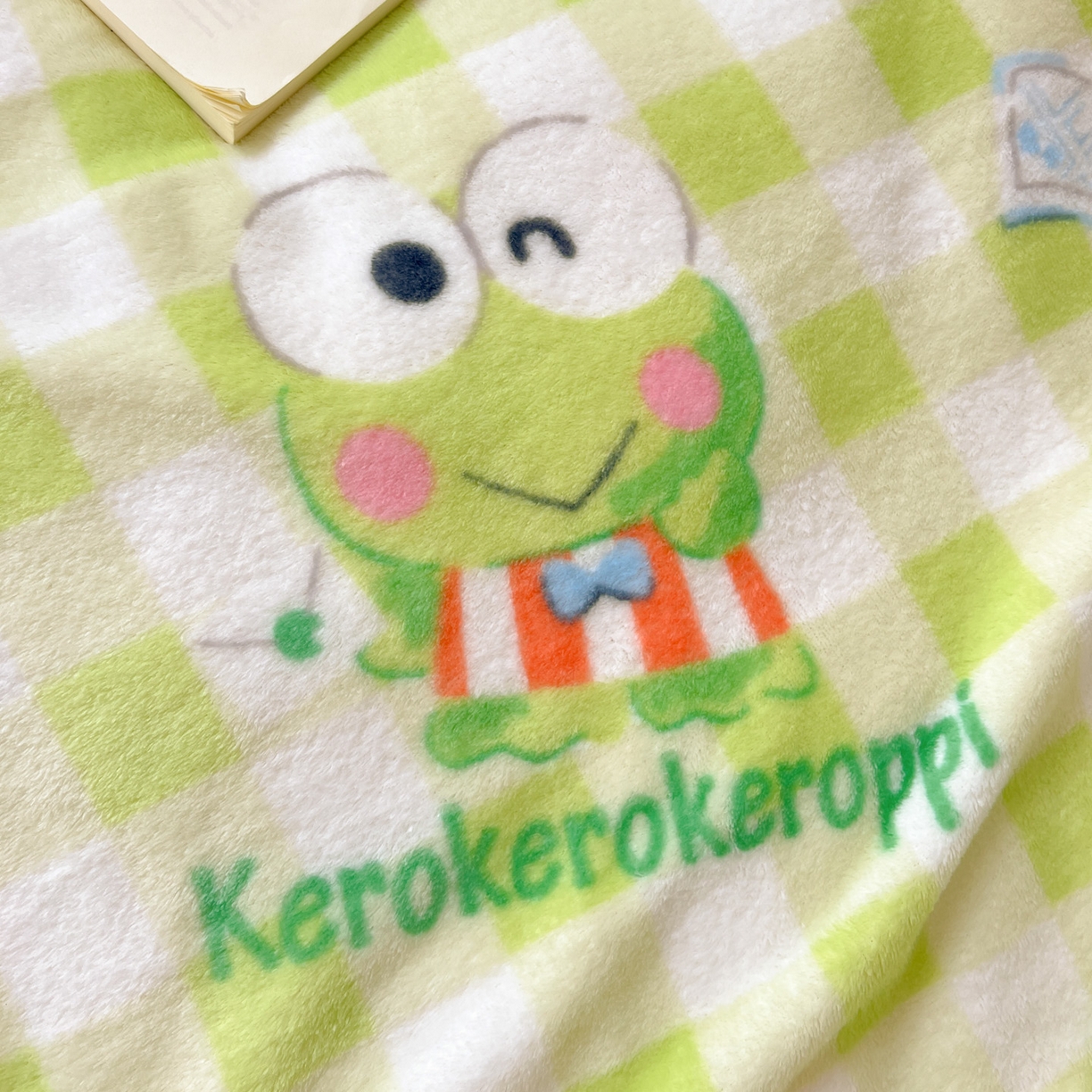 91家纺网 家纺一手货源 找家纺 富米莱（原臻工厂） 2025新款正版授权三丽鸥高克重卡通牛奶绒毛毯多功能毯子盖毯一搭配亮色包边 绿格大眼蛙