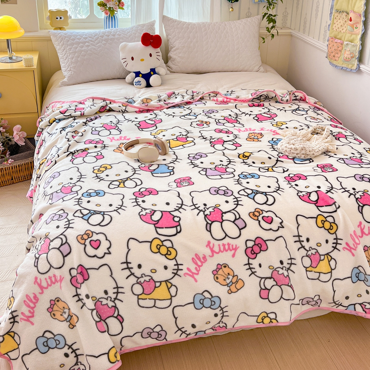 91家纺网 家纺一手货源 找家纺 富米莱（原臻工厂） 2025新款正版授权三丽鸥高克重卡通牛奶绒毛毯多功能毯子盖毯一搭配亮色包边 K t日记