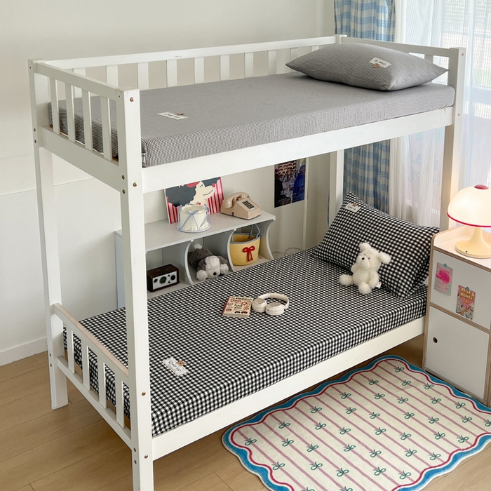 91家纺网 家纺一手货源 找家纺 沐纯家居 2025新款A类宿舍全棉纯棉色织水洗棉三件套-kimi熊系列 黑白格