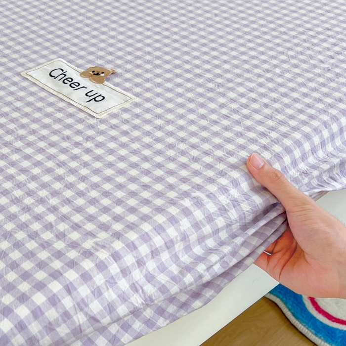 91家纺网 家纺一手货源 找家纺 沐纯家居 2025新款A类宿舍全棉纯棉色织水洗棉三件套-kimi熊系列 香芋紫格