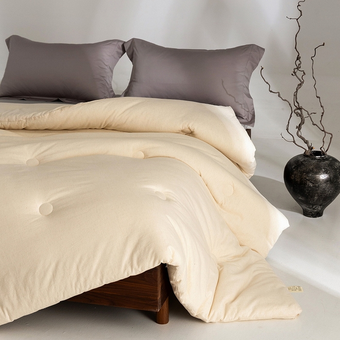 91家纺网 家纺一手货源 找家纺 立奥被业 2025新款B类高密棉麻亚麻系列秋冬被被子被芯 草本白