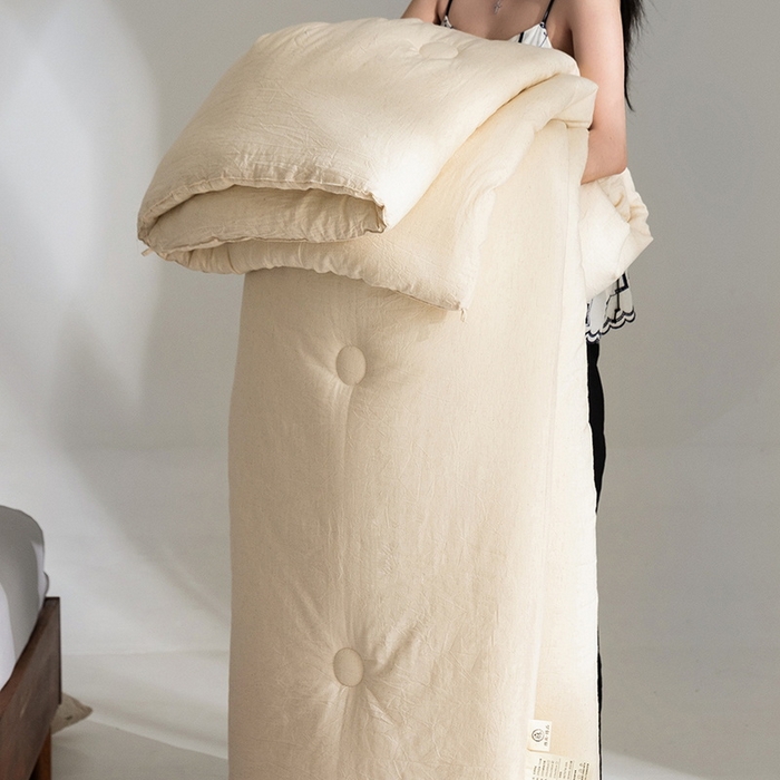 91家纺网 家纺一手货源 找家纺 立奥被业 2025新款B类高密棉麻亚麻系列秋冬被被子被芯 草本白