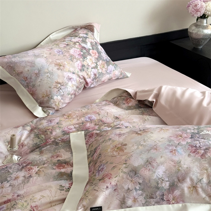 91家纺网 家纺一手货源 找家纺 鹿班家居 2025秋冬款100S长绒棉数码印花系列四件套-春水微澜（标准会员-20元） 春水微澜-粉色