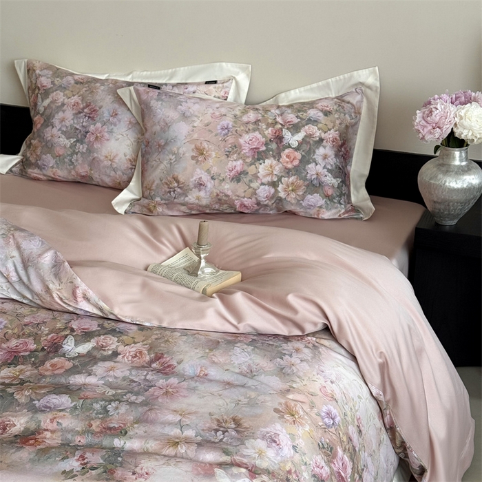 91家纺网 家纺一手货源 找家纺 鹿班家居 2025秋冬款100S长绒棉数码印花系列四件套-春水微澜（标准会员-20元） 春水微澜-粉色