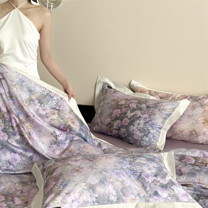 91家纺网 家纺一手货源 找家纺 鹿班家居 2025秋冬款100S长绒棉数码印花系列四件套-春水微澜（标准会员-20元） 春水微澜-紫色