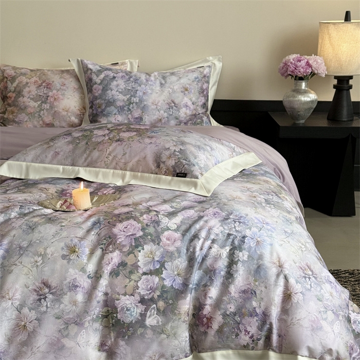 91家纺网 家纺一手货源 找家纺 鹿班家居 2025秋冬款100S长绒棉数码印花系列四件套-春水微澜（标准会员-20元） 春水微澜-紫色