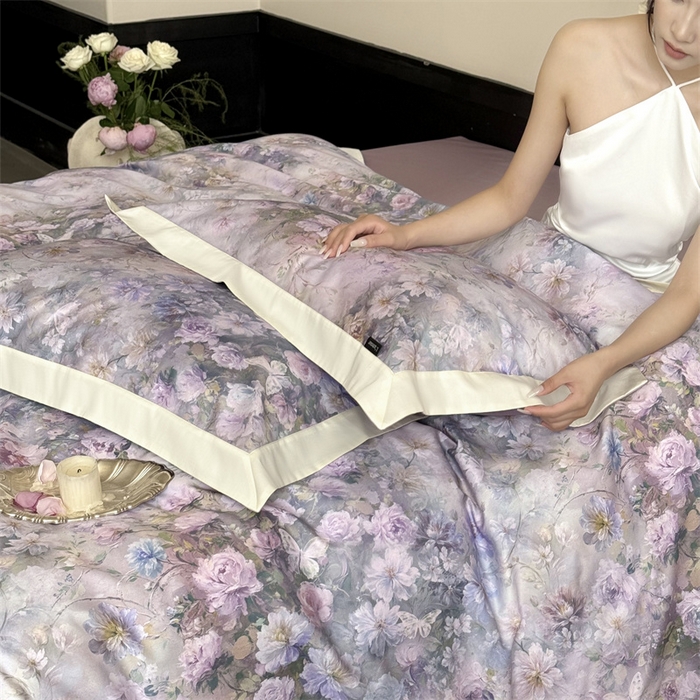 鹿班家居 2025秋冬款100S长绒棉数码印花系列四件套-春水微澜（标准会员-20元） 春水微澜-紫色