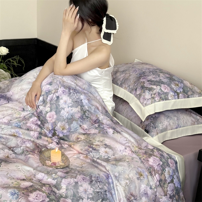 91家纺网 家纺一手货源 找家纺 鹿班家居 2025秋冬款100S长绒棉数码印花系列四件套-春水微澜（标准会员-20元） 春水微澜-紫色