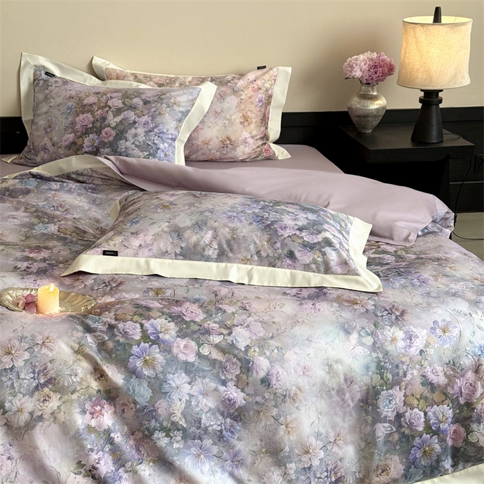 91家纺网 家纺一手货源 找家纺 鹿班家居 2025秋冬款100S长绒棉数码印花系列四件套-春水微澜（标准会员-20元） 春水微澜-紫色