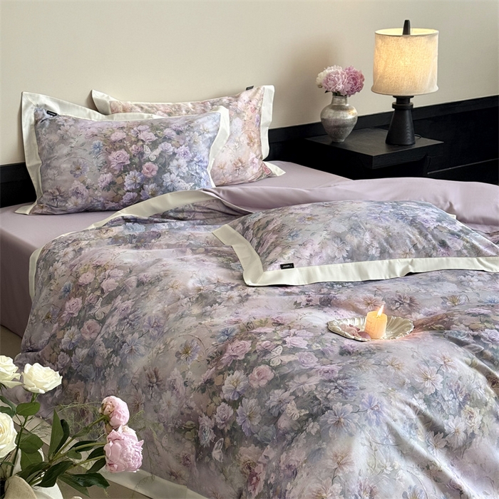 91家纺网 家纺一手货源 找家纺 鹿班家居 2025秋冬款100S长绒棉数码印花系列四件套-春水微澜（标准会员-20元） 春水微澜-紫色