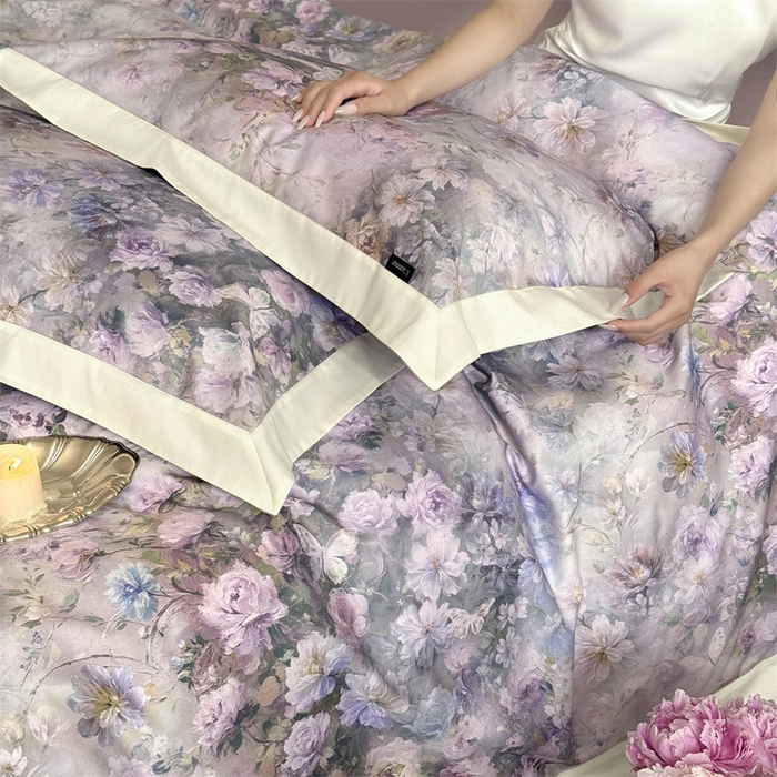 91家纺网 家纺一手货源 找家纺 鹿班家居 2025秋冬款100S长绒棉数码印花系列四件套-春水微澜（标准会员-20元） 春水微澜-紫色