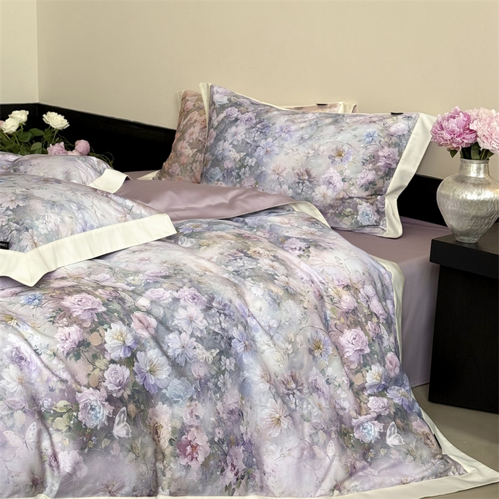 91家纺网 家纺一手货源 找家纺 鹿班家居 2025秋冬款100S长绒棉数码印花系列四件套-春水微澜（标准会员-20元） 春水微澜-紫色