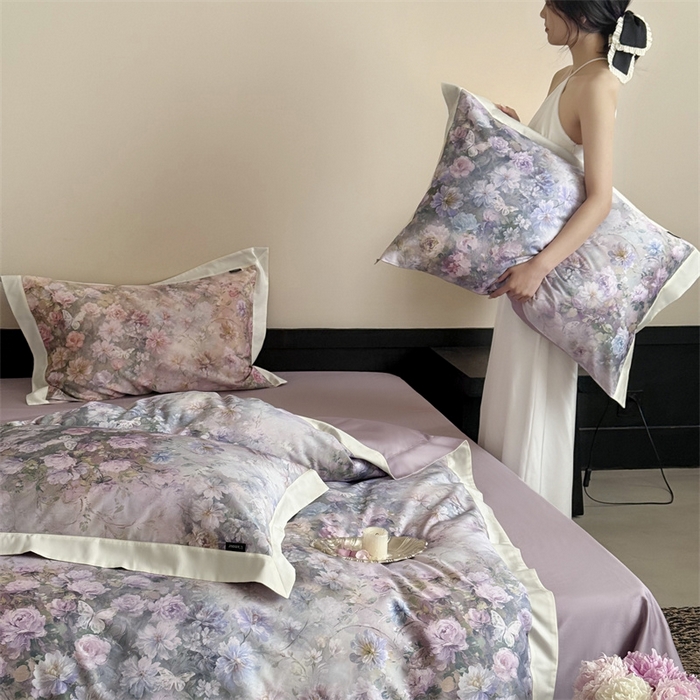 91家纺网 家纺一手货源 找家纺 鹿班家居 2025秋冬款100S长绒棉数码印花系列四件套-春水微澜（标准会员-20元） 春水微澜-紫色