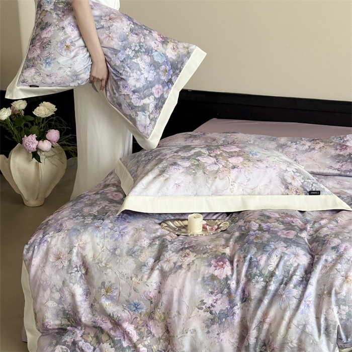 91家纺网 家纺一手货源 找家纺 鹿班家居 2025秋冬款100S长绒棉数码印花系列四件套-春水微澜（标准会员-20元） 春水微澜-紫色