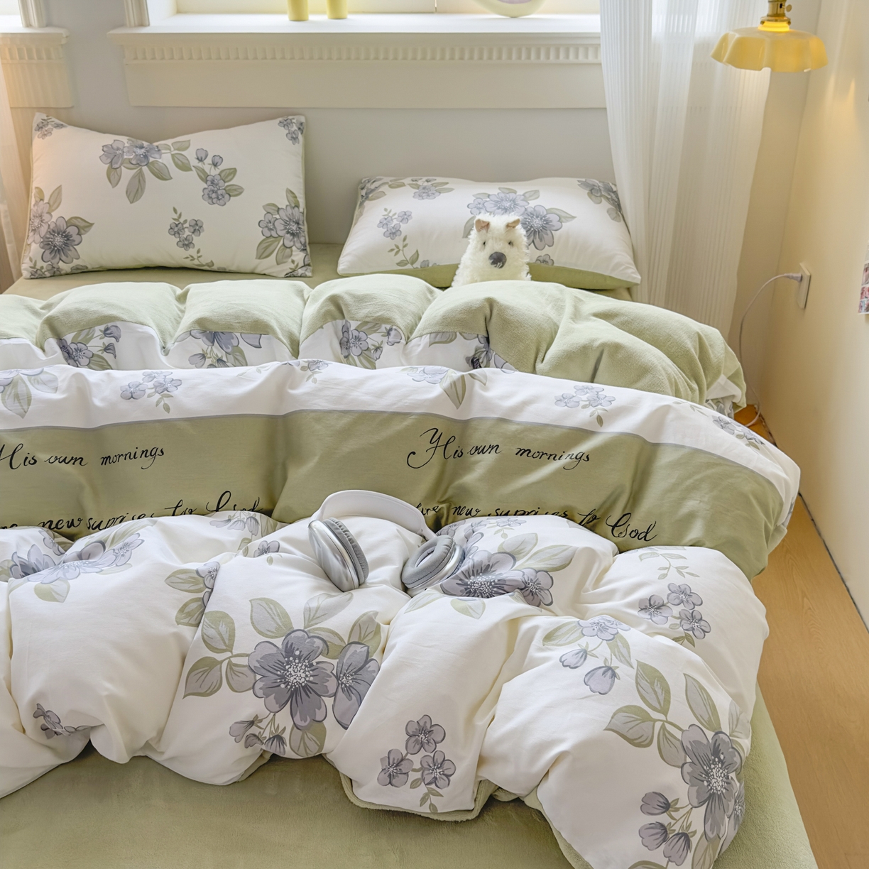 91家纺网 家纺一手货源 找家纺 KA家纺 2025新款秋冬A棉B绒纯棉牛奶绒棉加绒四件套 暗香