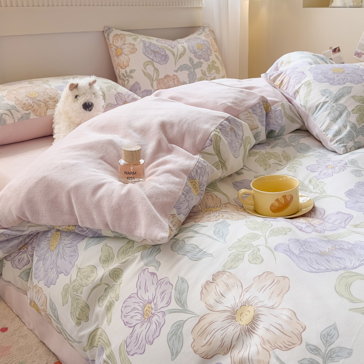 91家纺网 家纺一手货源 找家纺 KA家纺 2025新款秋冬A棉B绒纯棉牛奶绒棉加绒四件套 半亩花田