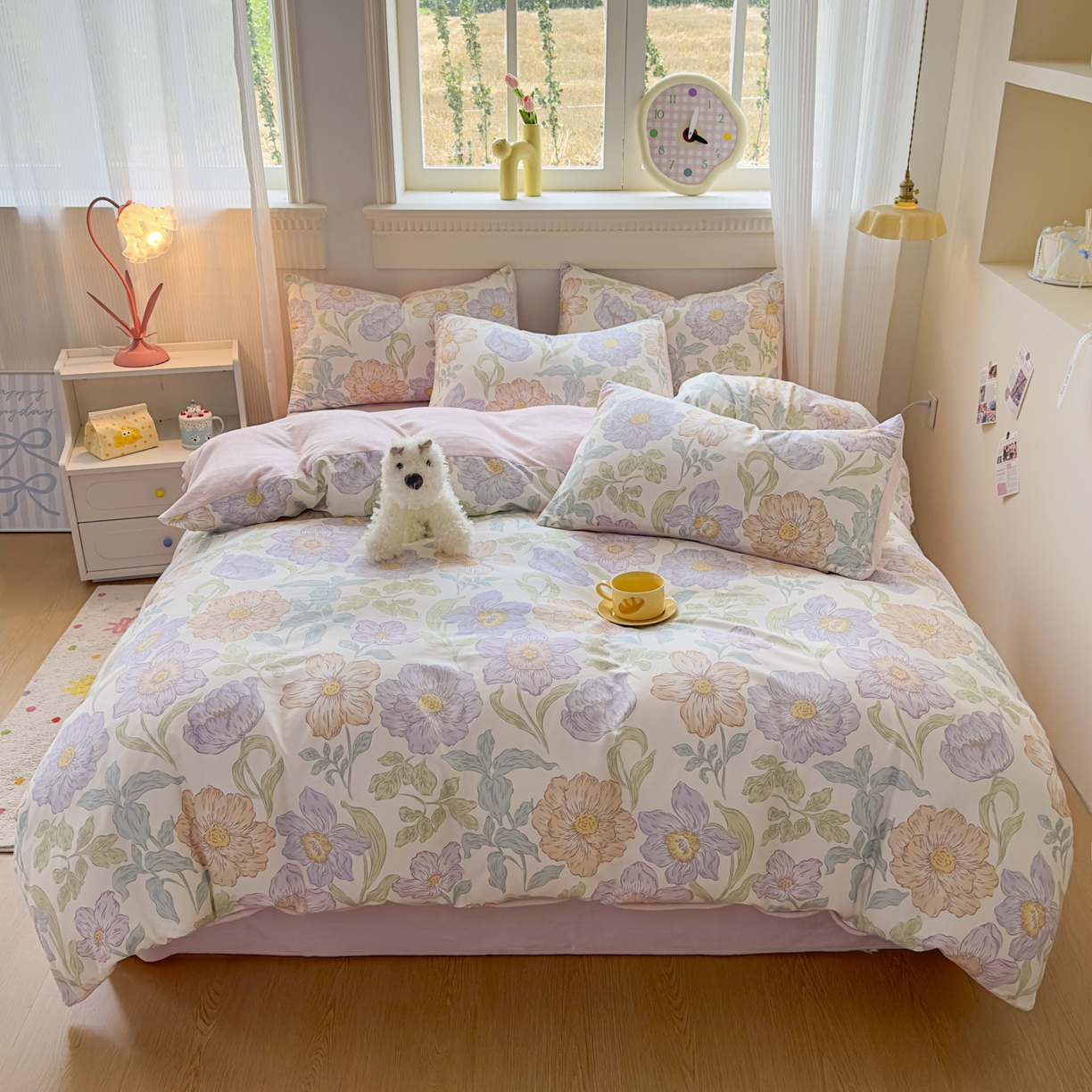 91家纺网 家纺一手货源 找家纺 KA家纺 2025新款秋冬A棉B绒纯棉牛奶绒棉加绒四件套 半亩花田