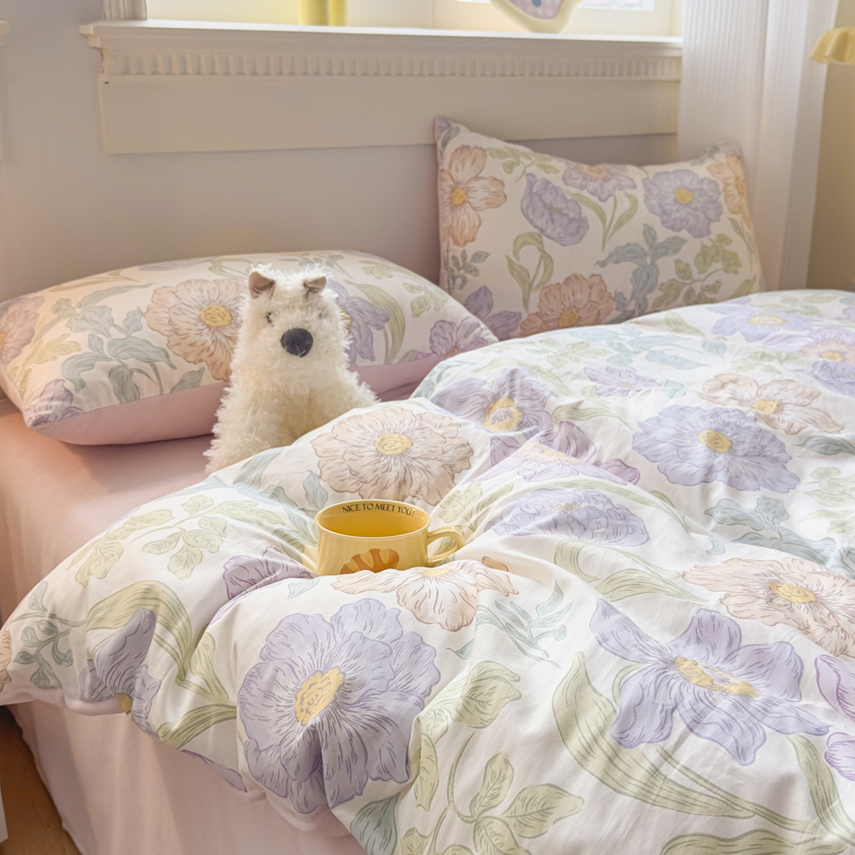 91家纺网 家纺一手货源 找家纺 KA家纺 2025新款秋冬A棉B绒纯棉牛奶绒棉加绒四件套 半亩花田