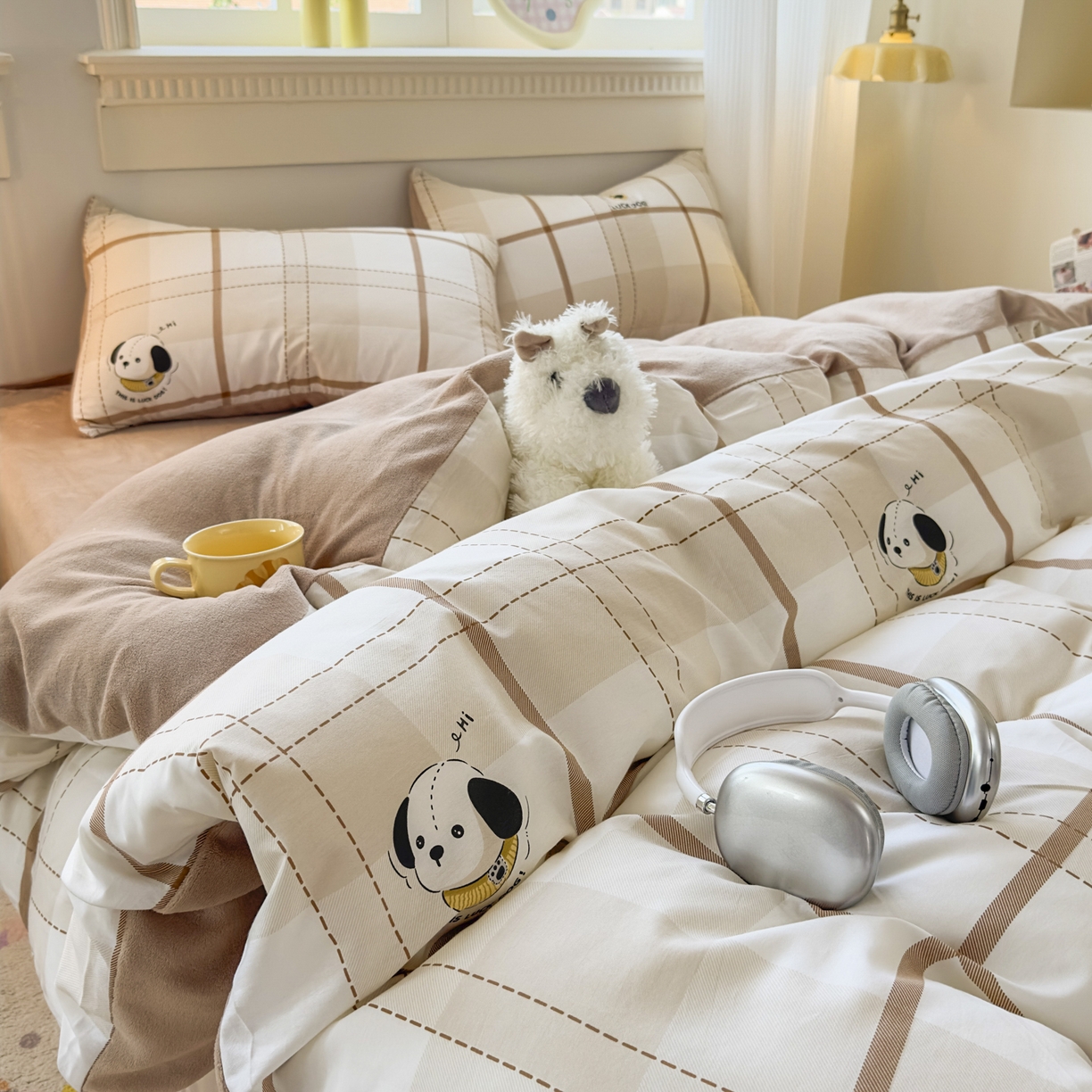 91家纺网 家纺一手货源 找家纺 KA家纺 2025新款秋冬A棉B绒纯棉牛奶绒棉加绒四件套 洛士奇