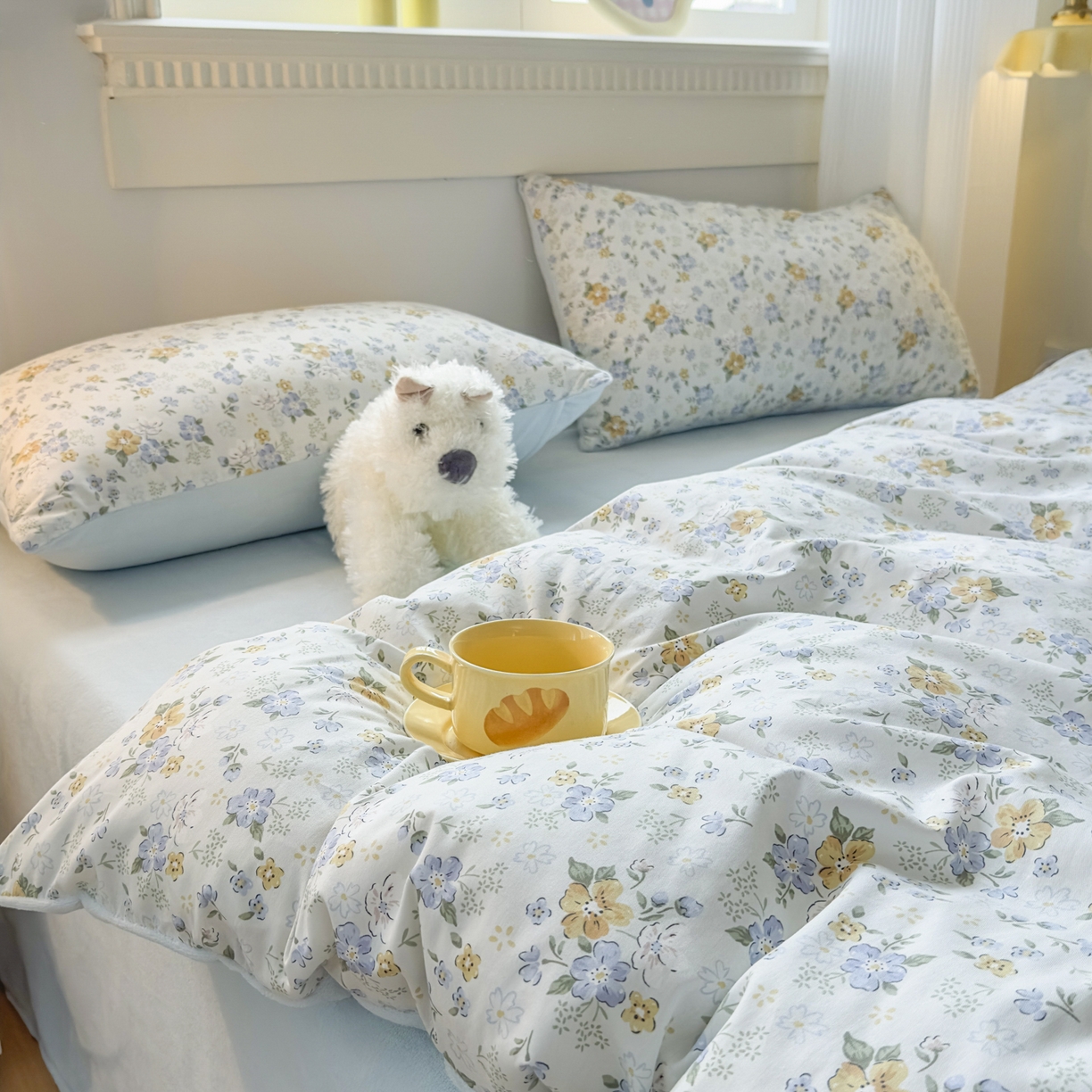 91家纺网 家纺一手货源 找家纺 KA家纺 2025新款秋冬A棉B绒纯棉牛奶绒棉加绒四件套 花语花夕