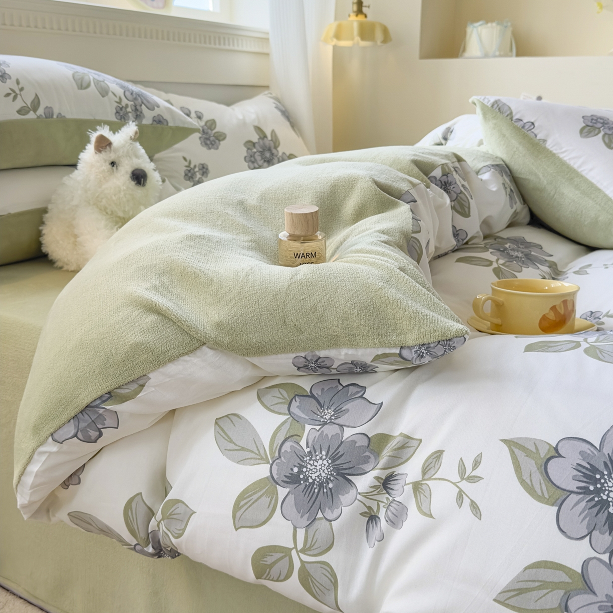 91家纺网 家纺一手货源 找家纺 KA家纺 2025新款秋冬A棉B绒纯棉牛奶绒棉加绒四件套 暗香