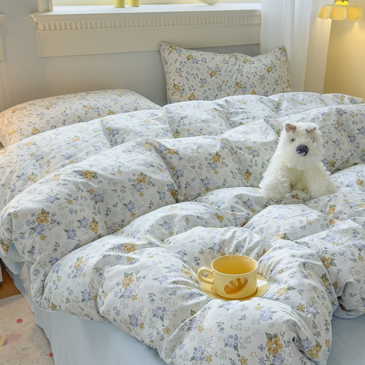 91家纺网 家纺一手货源 找家纺 KA家纺 2025新款秋冬A棉B绒纯棉牛奶绒棉加绒四件套 花语花夕