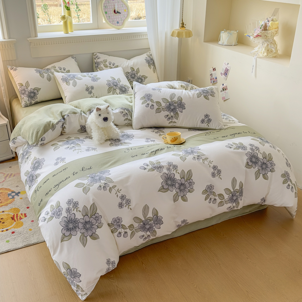 91家纺网 家纺一手货源 找家纺 KA家纺 2025新款秋冬A棉B绒纯棉牛奶绒棉加绒四件套 暗香