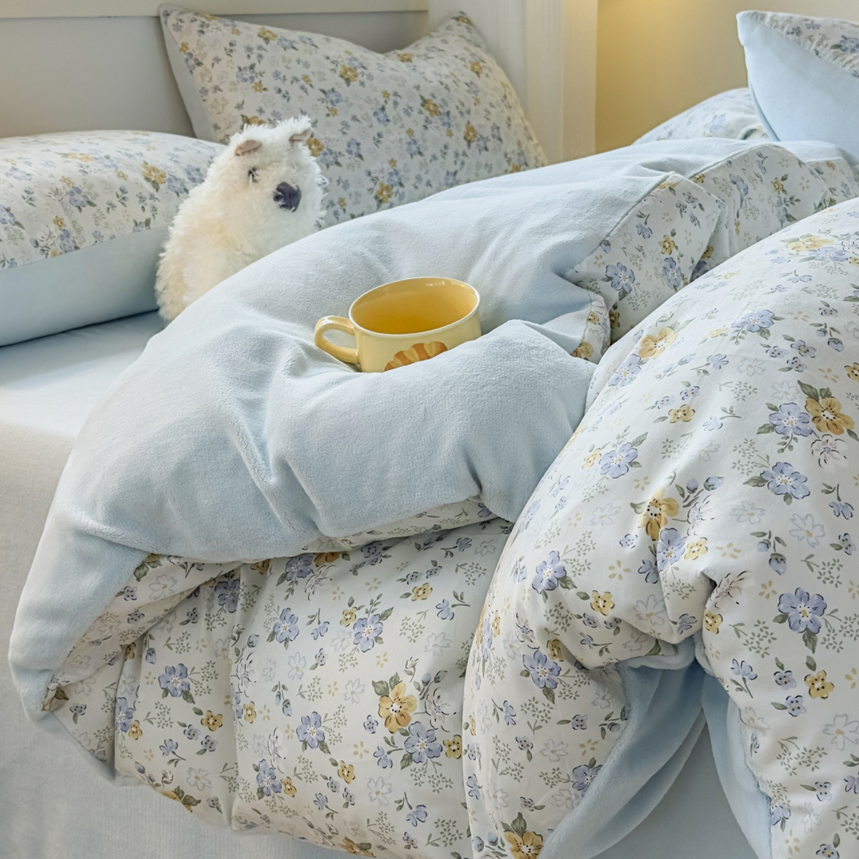 91家纺网 家纺一手货源 找家纺 KA家纺 2025新款秋冬A棉B绒纯棉牛奶绒棉加绒四件套 花语花夕