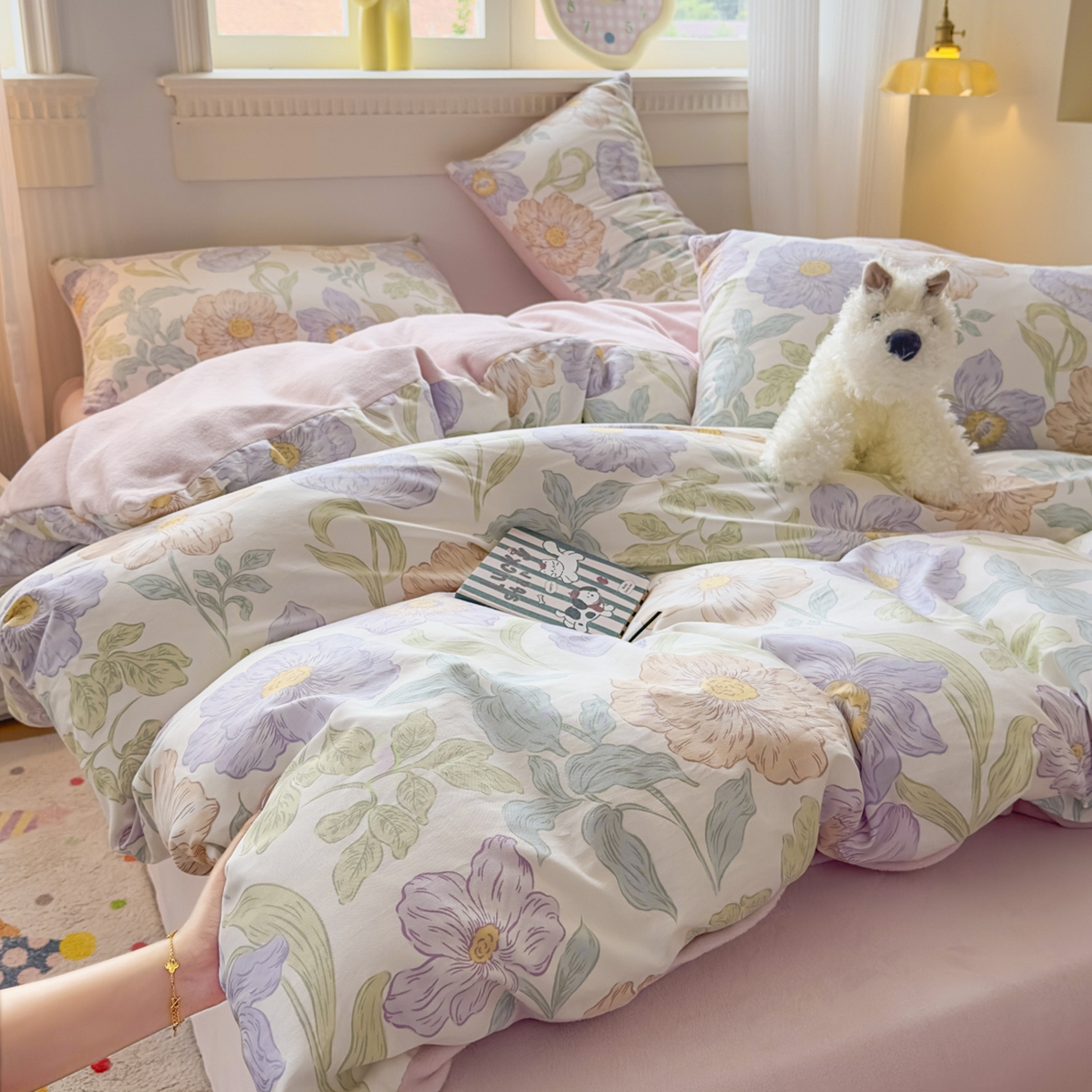 91家纺网 家纺一手货源 找家纺 KA家纺 2025新款秋冬A棉B绒纯棉牛奶绒棉加绒四件套 半亩花田