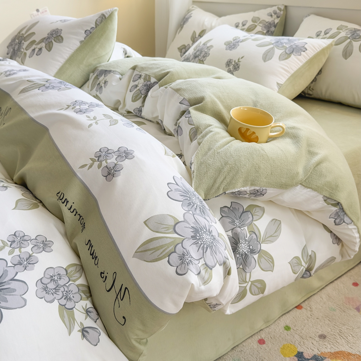 KA家纺 2025新款秋冬A棉B绒纯棉牛奶绒棉加绒四件套 暗香