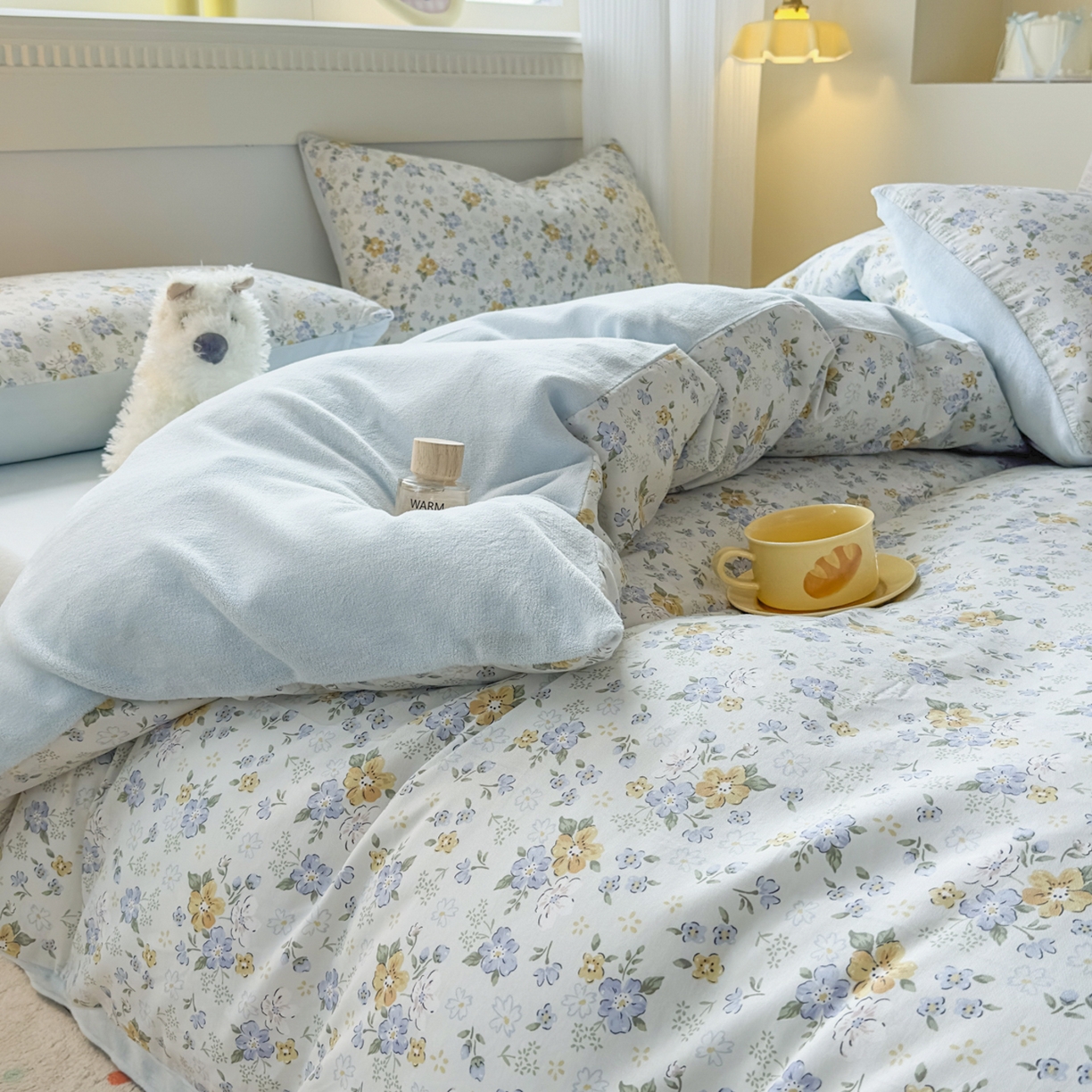 91家纺网 家纺一手货源 找家纺 KA家纺 2025新款秋冬A棉B绒纯棉牛奶绒棉加绒四件套 花语花夕