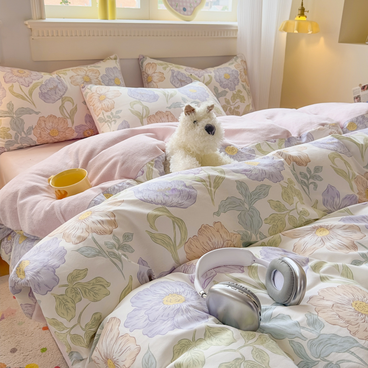 91家纺网 家纺一手货源 找家纺 KA家纺 2025新款秋冬A棉B绒纯棉牛奶绒棉加绒四件套 半亩花田