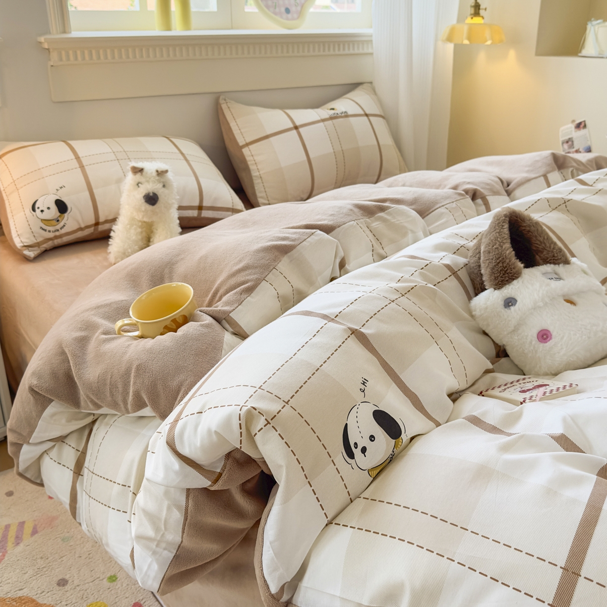 91家纺网 家纺一手货源 找家纺 KA家纺 2025新款秋冬A棉B绒纯棉牛奶绒棉加绒四件套 洛士奇