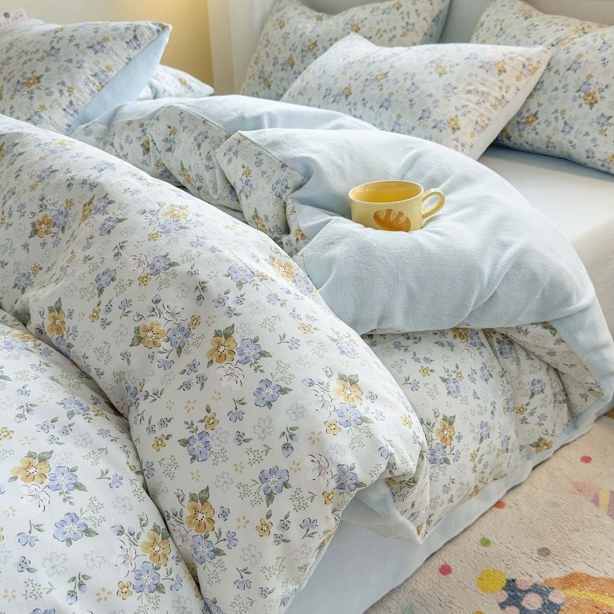 KA家纺 2025新款秋冬A棉B绒纯棉牛奶绒棉加绒四件套 花语花夕