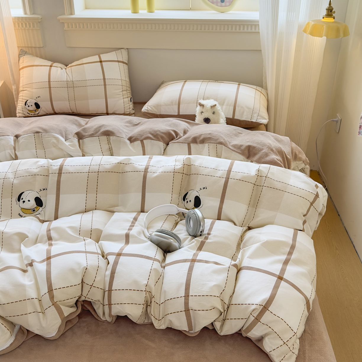 91家纺网 家纺一手货源 找家纺 KA家纺 2025新款秋冬A棉B绒纯棉牛奶绒棉加绒四件套 洛士奇