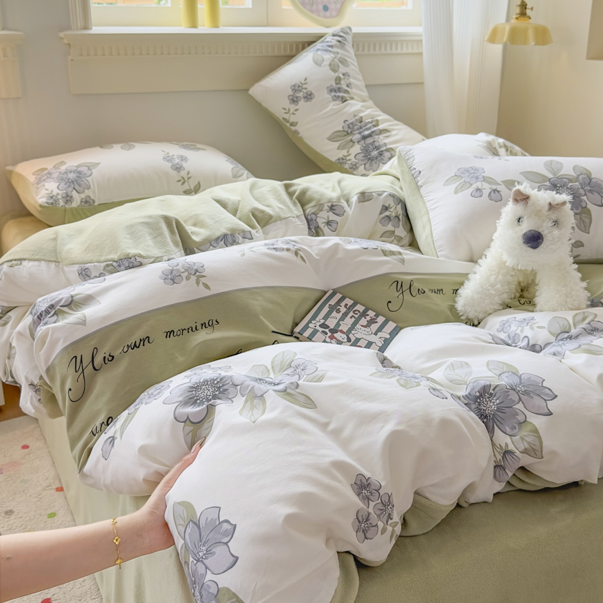 91家纺网 家纺一手货源 找家纺 KA家纺 2025新款秋冬A棉B绒纯棉牛奶绒棉加绒四件套 暗香