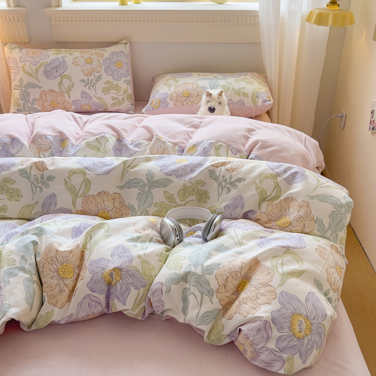 91家纺网 家纺一手货源 找家纺 KA家纺 2025新款秋冬A棉B绒纯棉牛奶绒棉加绒四件套 半亩花田