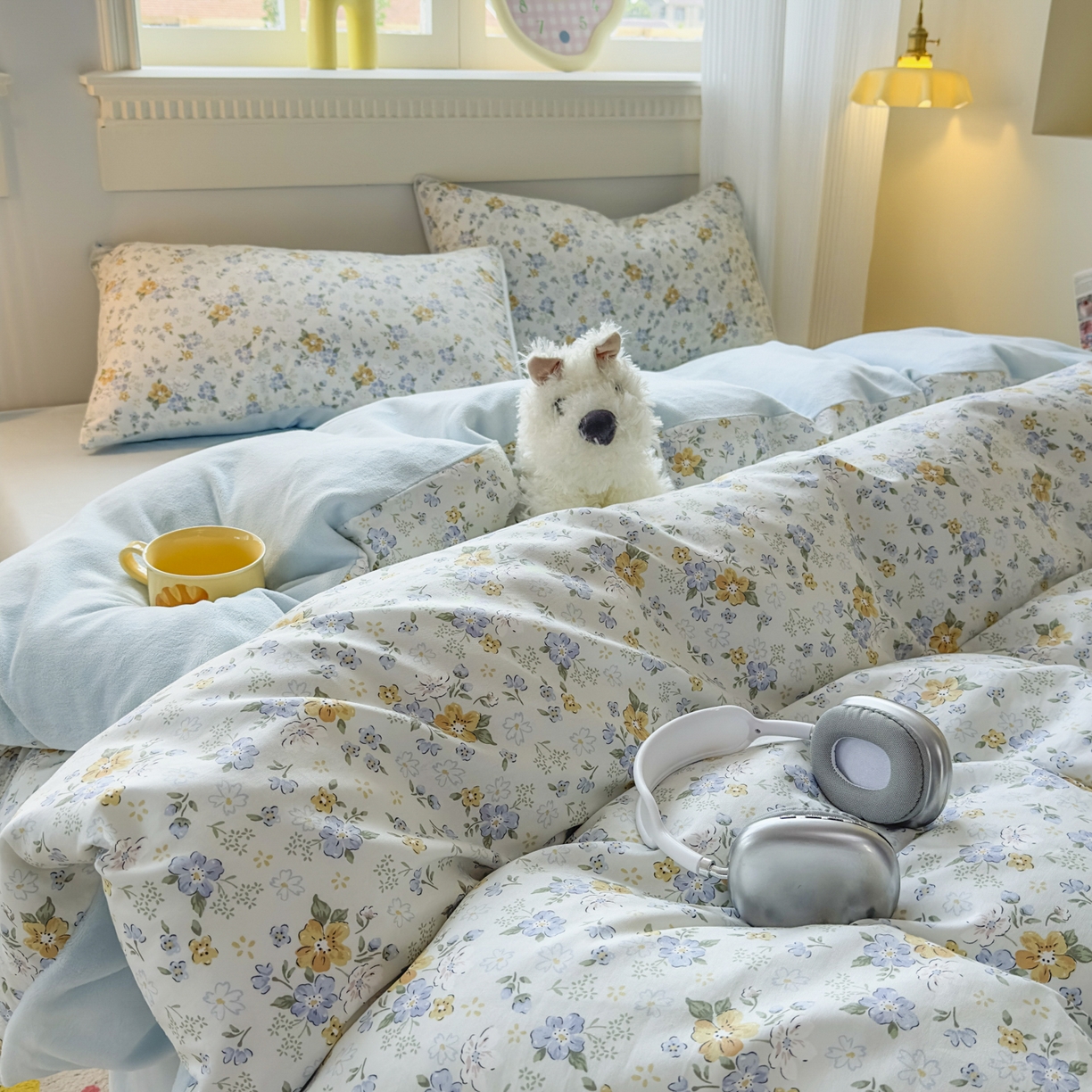 91家纺网 家纺一手货源 找家纺 KA家纺 2025新款秋冬A棉B绒纯棉牛奶绒棉加绒四件套 花语花夕