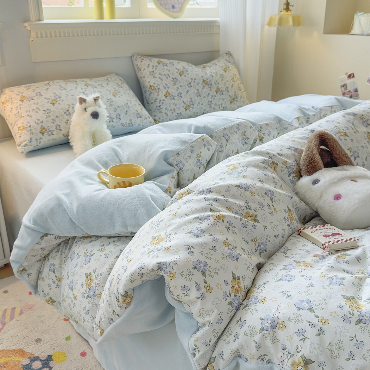 91家纺网 家纺一手货源 找家纺 KA家纺 2025新款秋冬A棉B绒纯棉牛奶绒棉加绒四件套 花语花夕