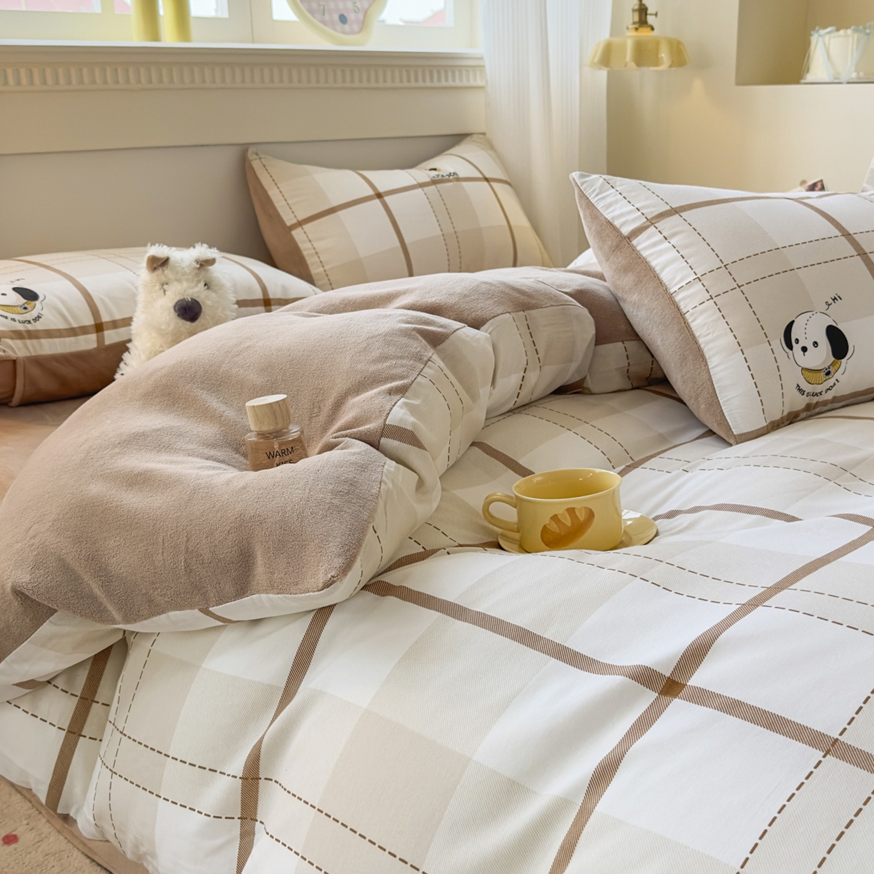 91家纺网 家纺一手货源 找家纺 KA家纺 2025新款秋冬A棉B绒纯棉牛奶绒棉加绒四件套 洛士奇