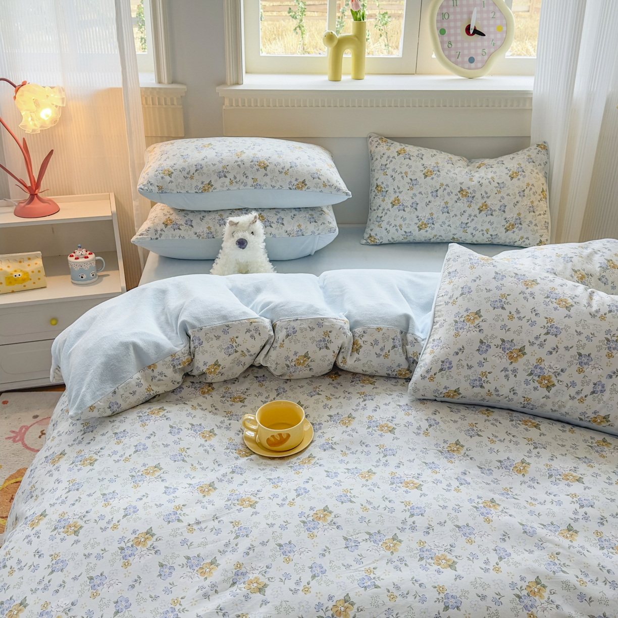 91家纺网 家纺一手货源 找家纺 KA家纺 2025新款秋冬A棉B绒纯棉牛奶绒棉加绒四件套 花语花夕