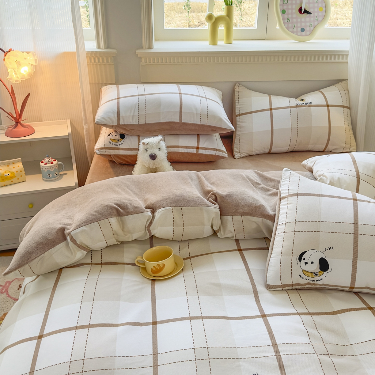 91家纺网 家纺一手货源 找家纺 KA家纺 2025新款秋冬A棉B绒纯棉牛奶绒棉加绒四件套 洛士奇