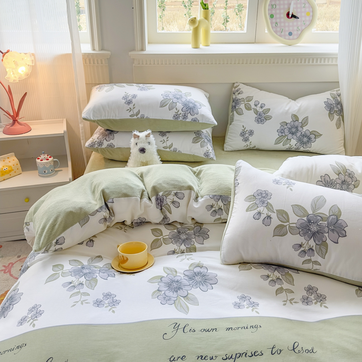 91家纺网 家纺一手货源 找家纺 KA家纺 2025新款秋冬A棉B绒纯棉牛奶绒棉加绒四件套 暗香